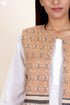 Cotton Sleeveless Jacket  In Floral Block Print